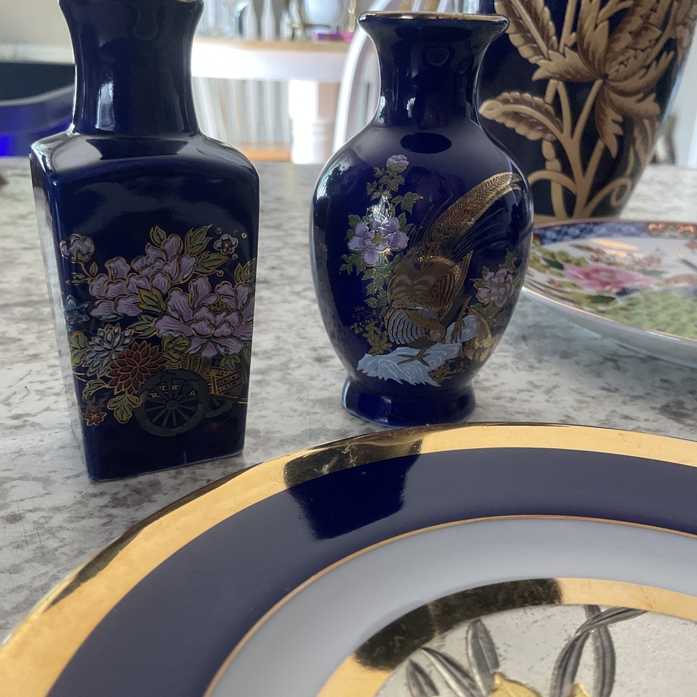 Authentic Japanese Chokin Art Cobalt Blue 24 Kt Gold Enlay - Picture 15 of 16